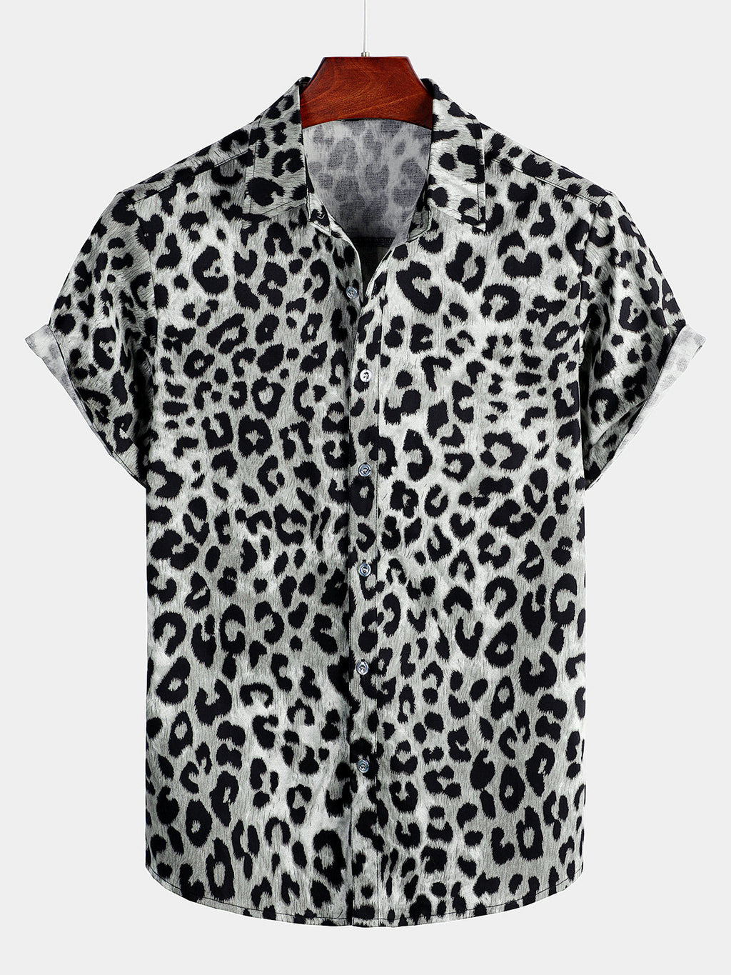 Chemise à manches courtes à boutons léopard blanc pour homme