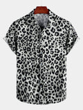 Chemise à manches courtes à boutons léopard blanc pour homme