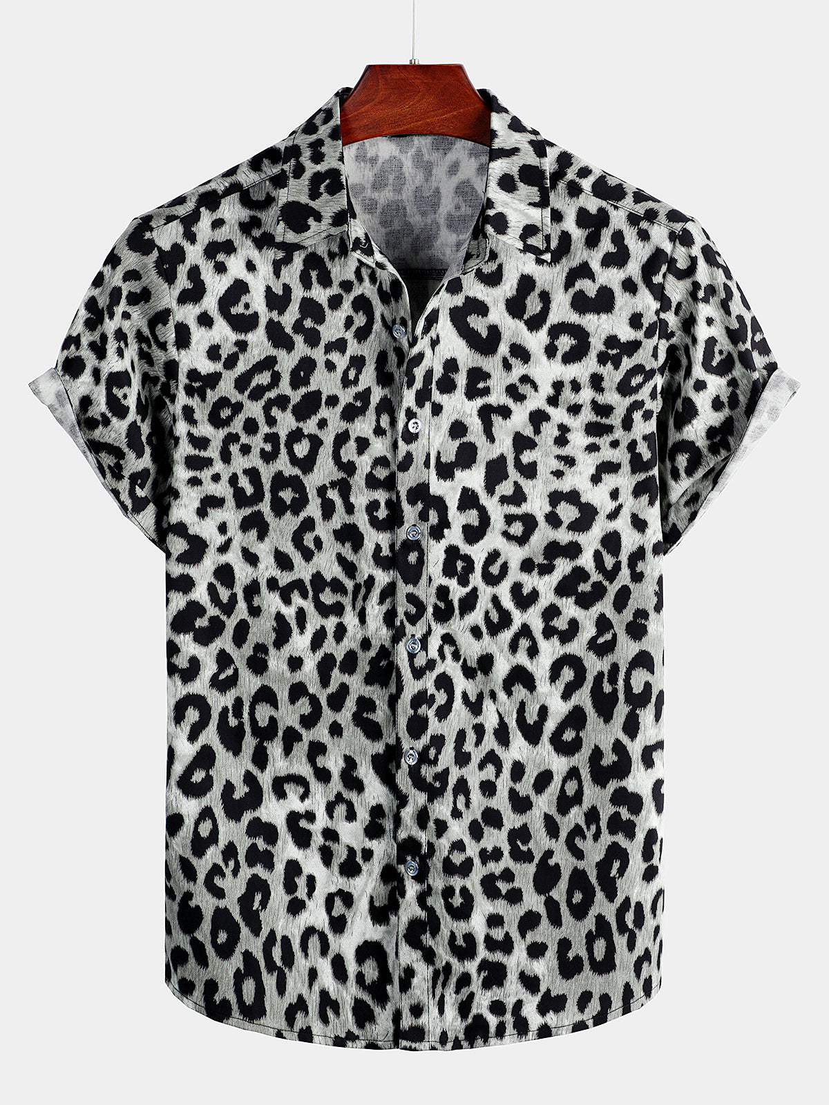 Chemise à manches courtes à boutons léopard blanc pour homme