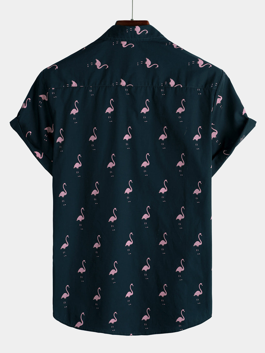 Chemise Casual Hawaïenne à Manches Courtes avec Boutons de Flamant Tropical pour Homme