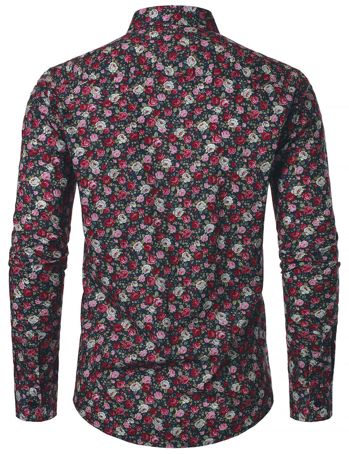 Chemise à manches longues en coton respirant à imprimé floral pour homme des années 70