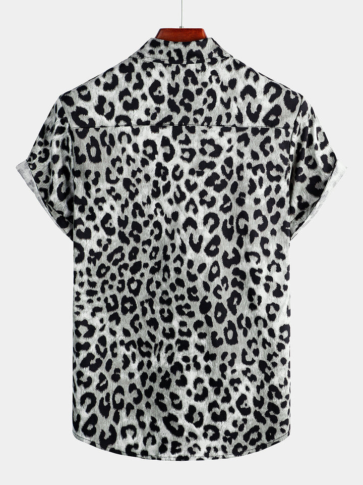 Chemise décontractée à manches courtes en coton pour hommes à imprimé animal léopard blanc guépard rock
