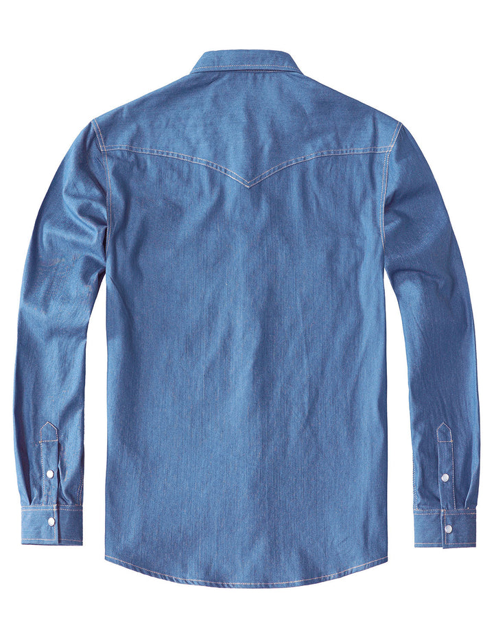 Chemise à manches longues en denim style cowboy pour homme avec boutons-pression nacrés