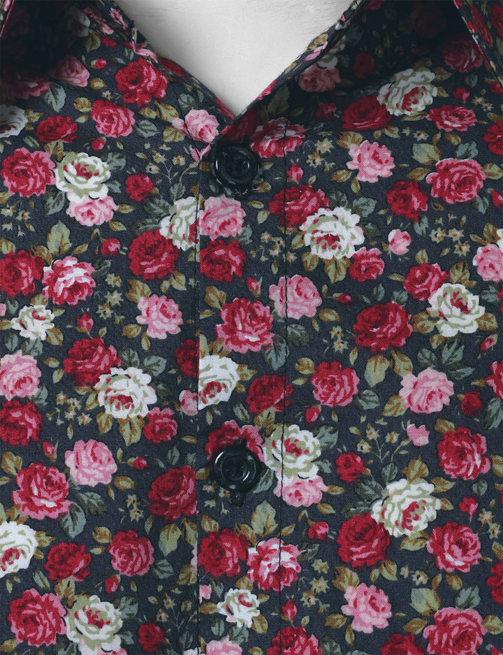 Chemise à manches longues en coton respirant à imprimé floral pour homme des années 70