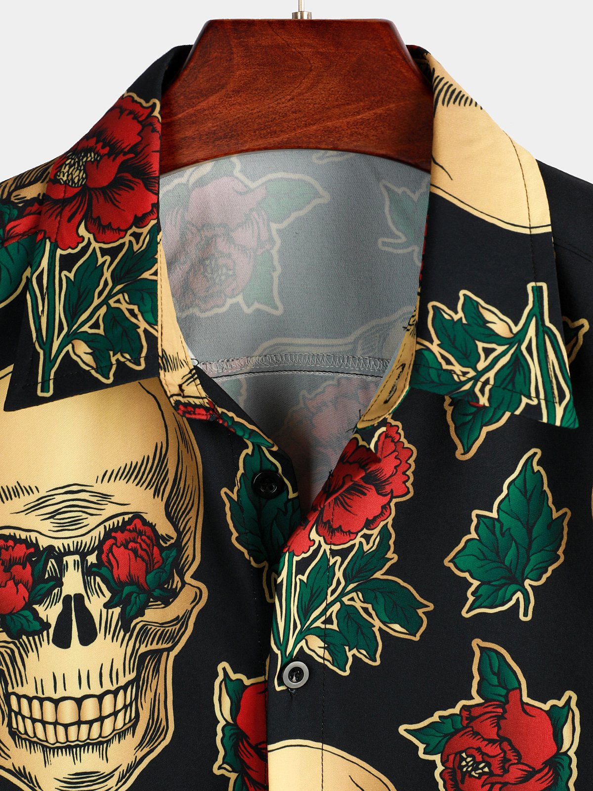 Chemise à Manches Courtes avec Imprimé de Crâne et Rose pour Homme