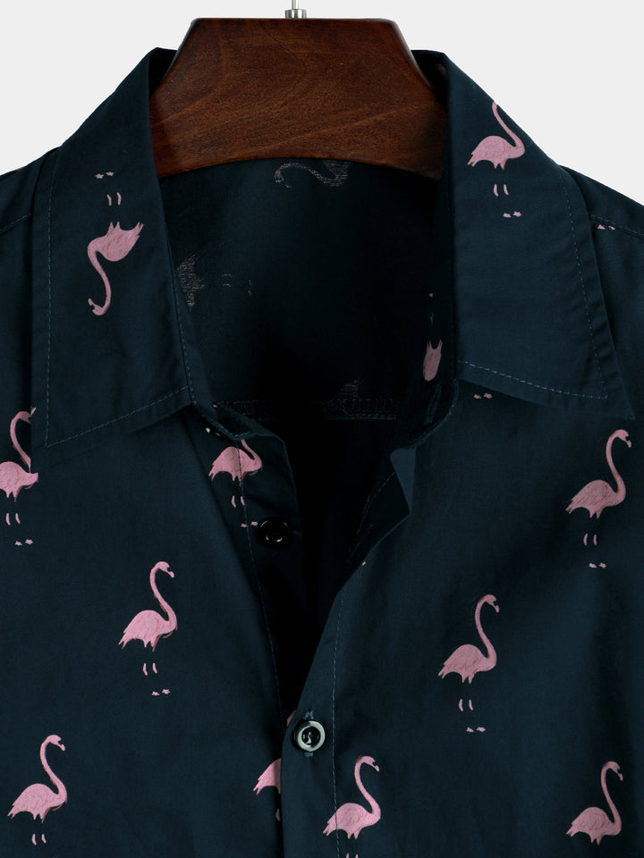 Chemise à manches courtes décontractée hawaïenne pour homme avec motif animal flamant rose