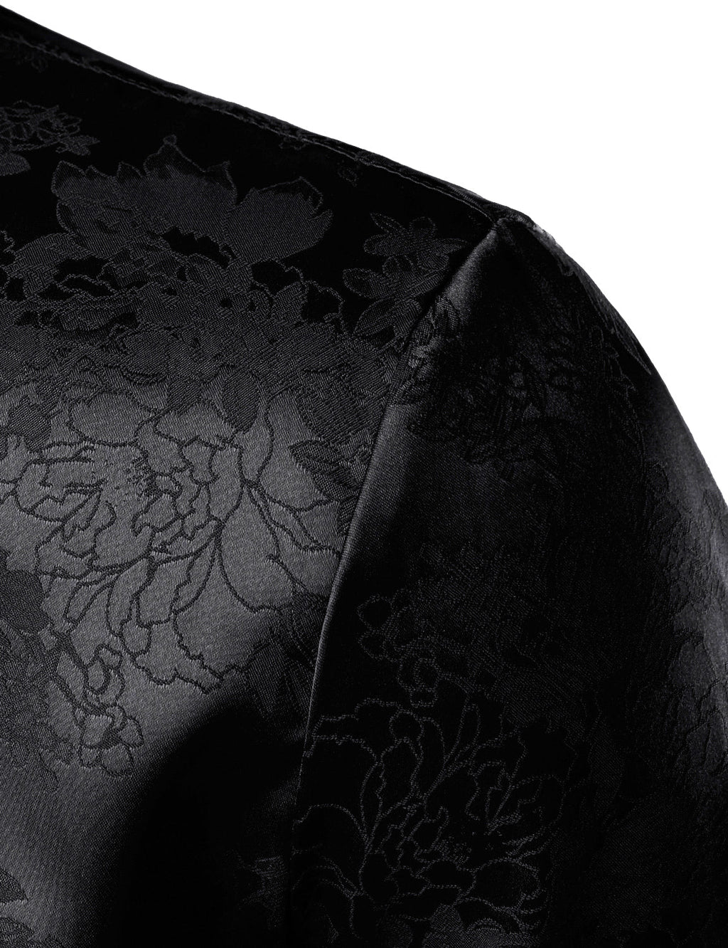Chemise boutonnée à manches longues en satin brillant et jacquard floral noir pour homme