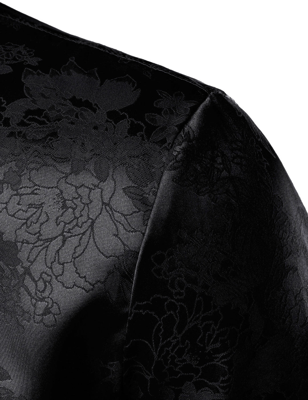 Chemise boutonnée à manches longues en satin brillant et jacquard floral noir pour homme