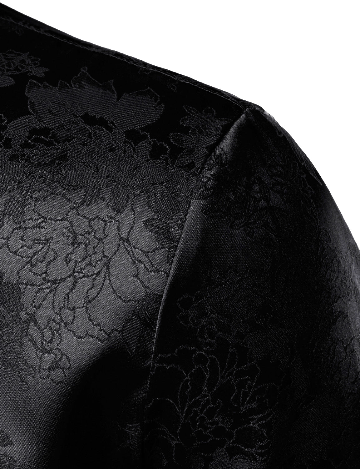 Chemise boutonnée à manches longues en satin brillant et jacquard floral noir pour homme