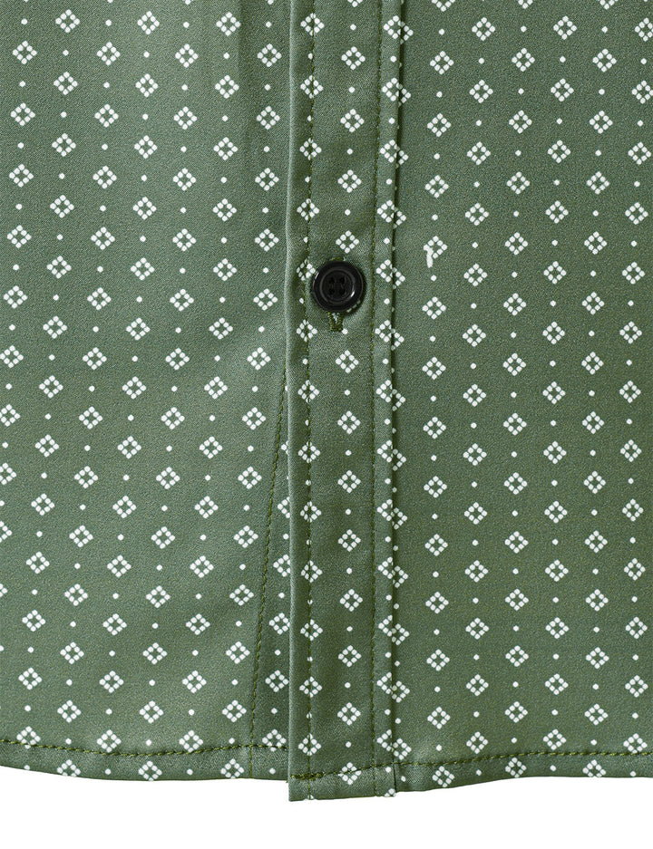 Chemise à manches longues verte à imprimé géométrique rétro pour homme