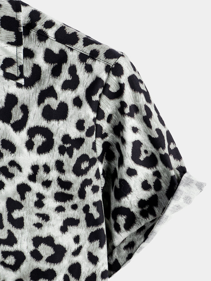 Chemise décontractée à manches courtes en coton pour hommes à imprimé animal léopard blanc guépard rock