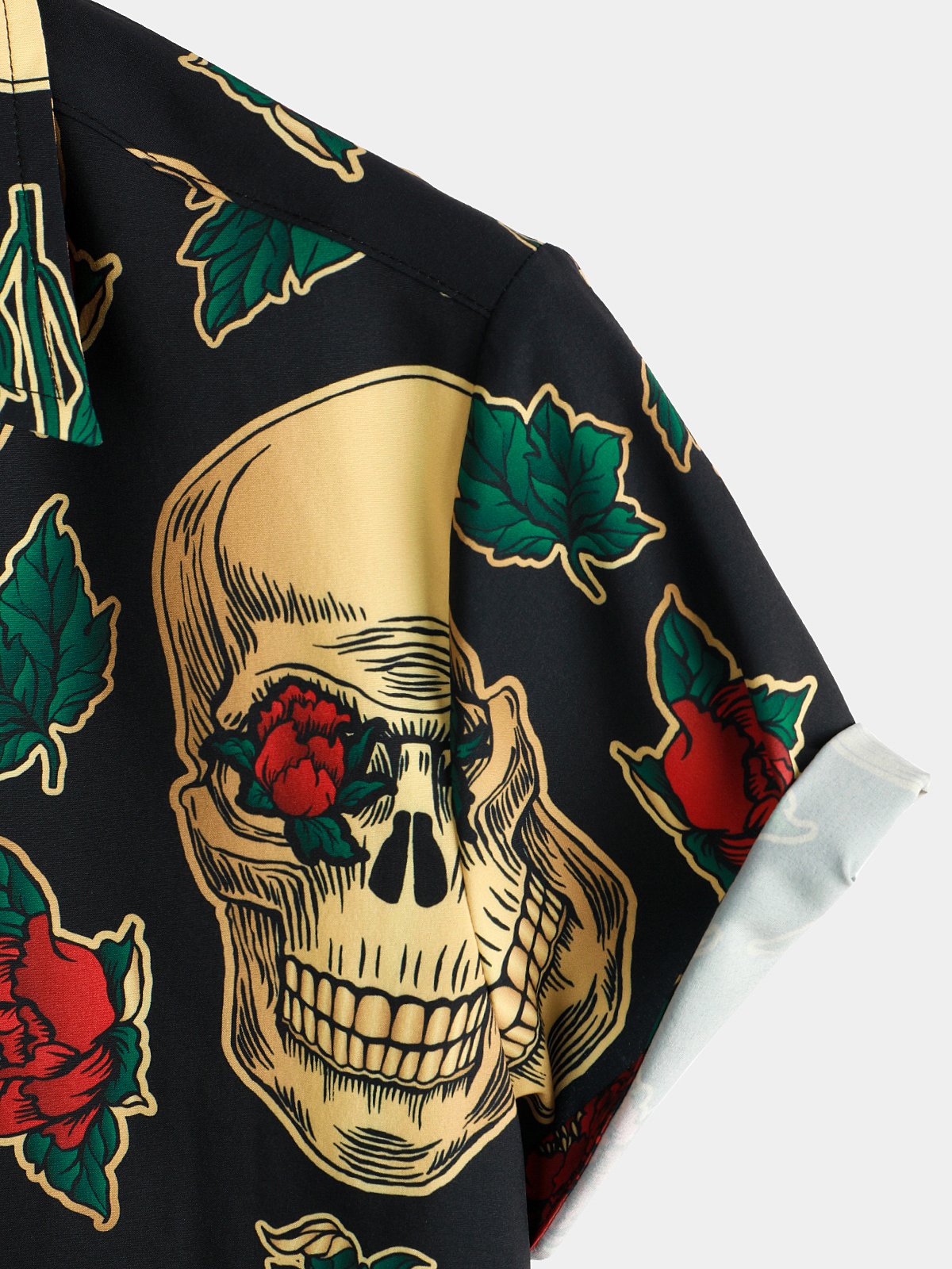Chemise à Manches Courtes avec Imprimé de Crâne et Rose pour Homme