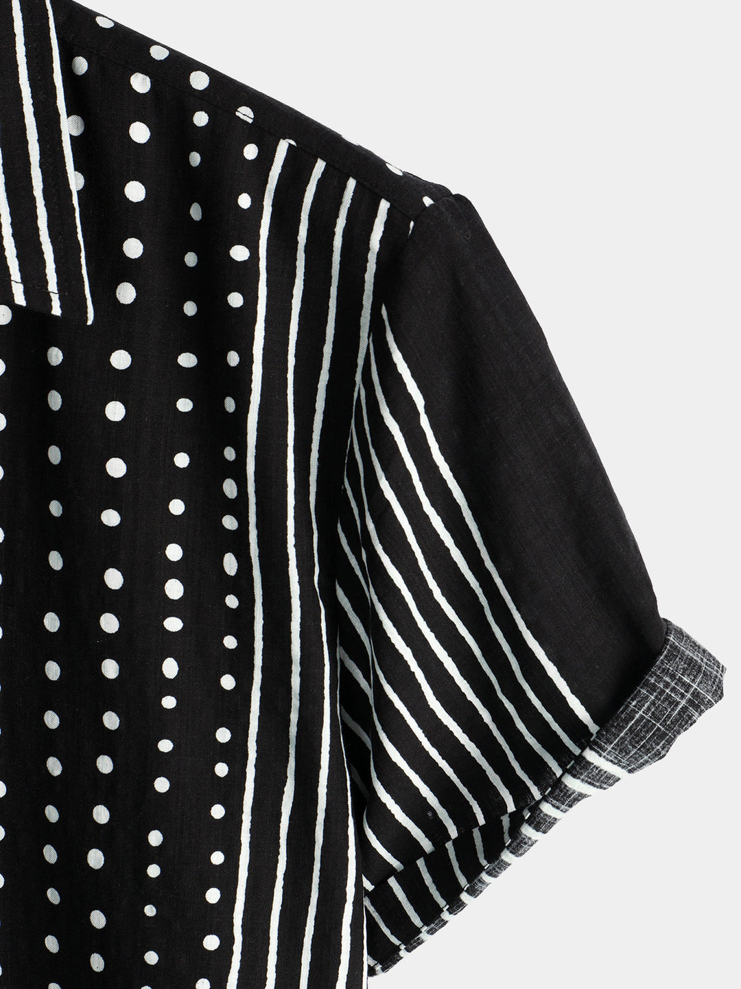 Chemise à manches courtes boutonnée rétro noire à rayures et à pois pour hommes