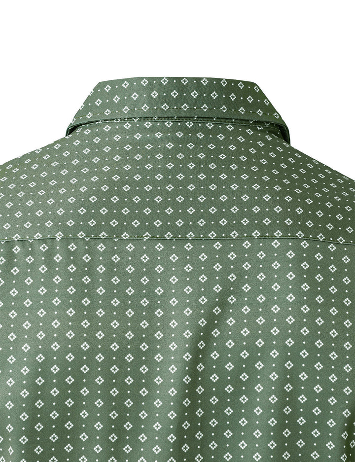 Chemise à manches longues verte à imprimé géométrique rétro pour homme