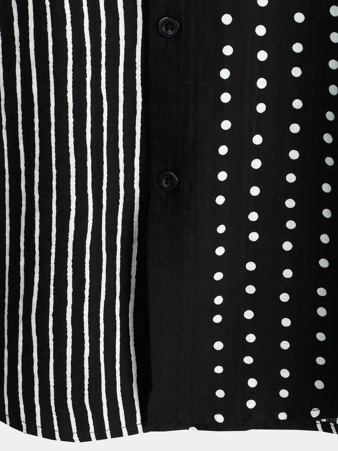 Chemise à manches courtes boutonnée rétro noire à rayures et à pois pour hommes