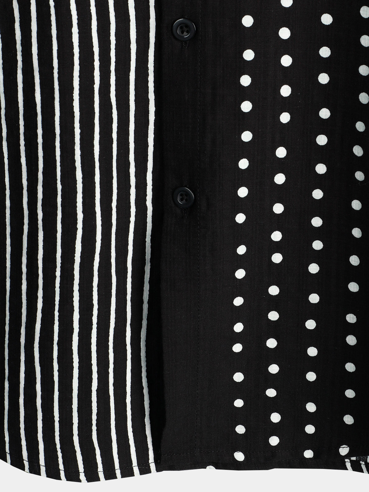Chemise à manches courtes boutonnée rétro noire à rayures et à pois pour hommes