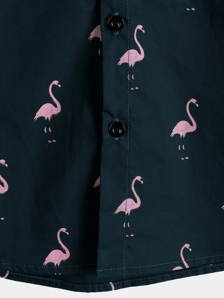 Chemise à manches courtes décontractée hawaïenne pour homme avec motif animal flamant rose