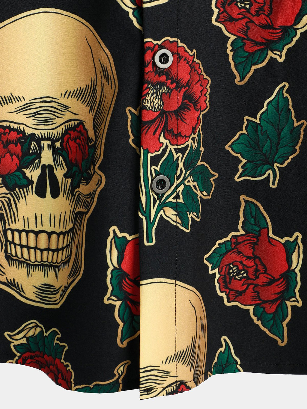 Chemise à Manches Courtes avec Imprimé de Crâne et Rose pour Homme