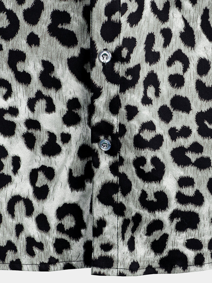 Chemise décontractée à manches courtes en coton pour hommes à imprimé animal léopard blanc guépard rock