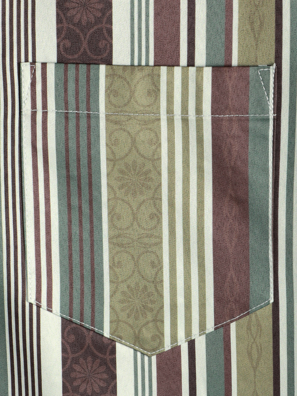 Chemise à manches courtes à rayures verticales vintage pour hommes, vert et marron, avec poche boutonnée