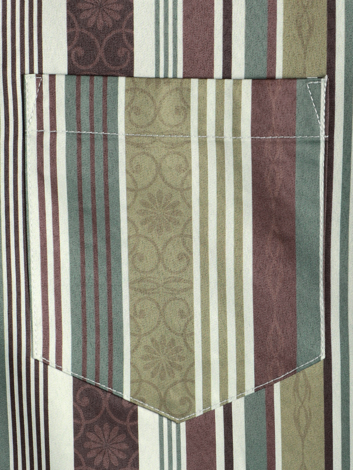 Chemise à manches courtes à rayures verticales vintage pour hommes, vert et marron, avec poche boutonnée