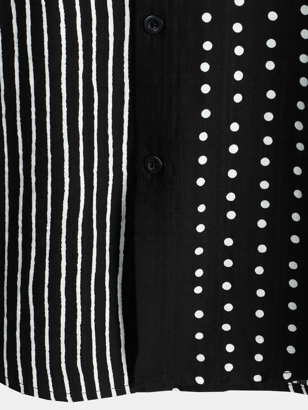 Chemise d'Homme Rétro Noire à Rayures et à Pois, à Boutons et à Manches Courtes