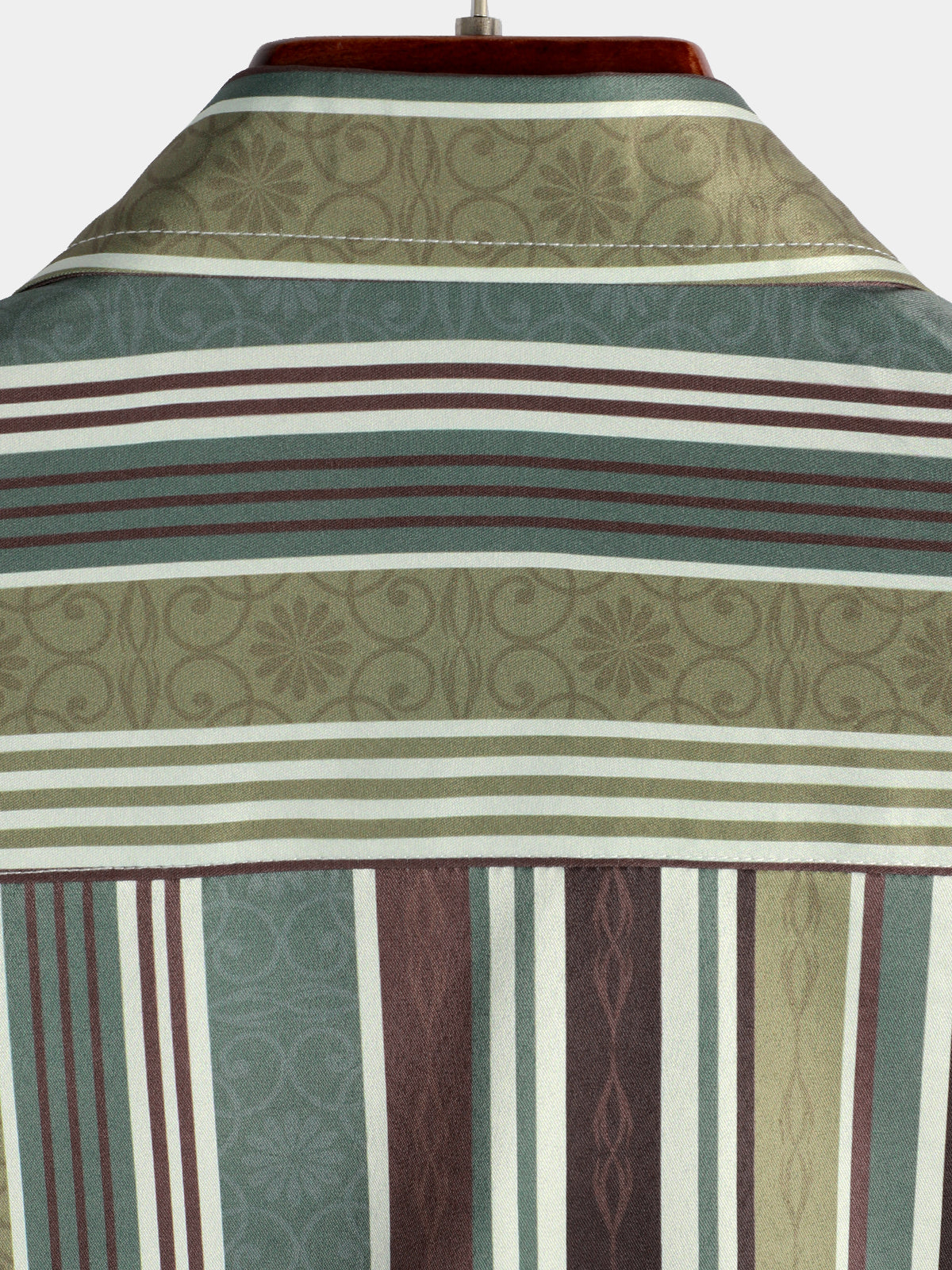 Chemise à manches courtes à rayures verticales vintage pour hommes, vert et marron, avec poche boutonnée