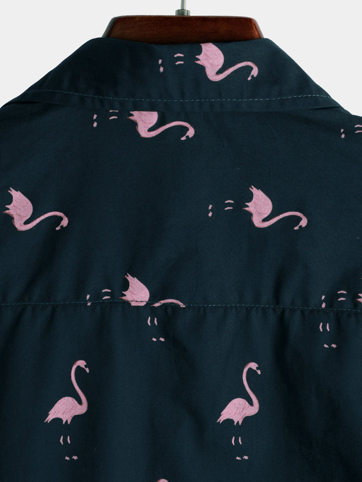 Chemise à manches courtes décontractée hawaïenne pour homme avec motif animal flamant rose