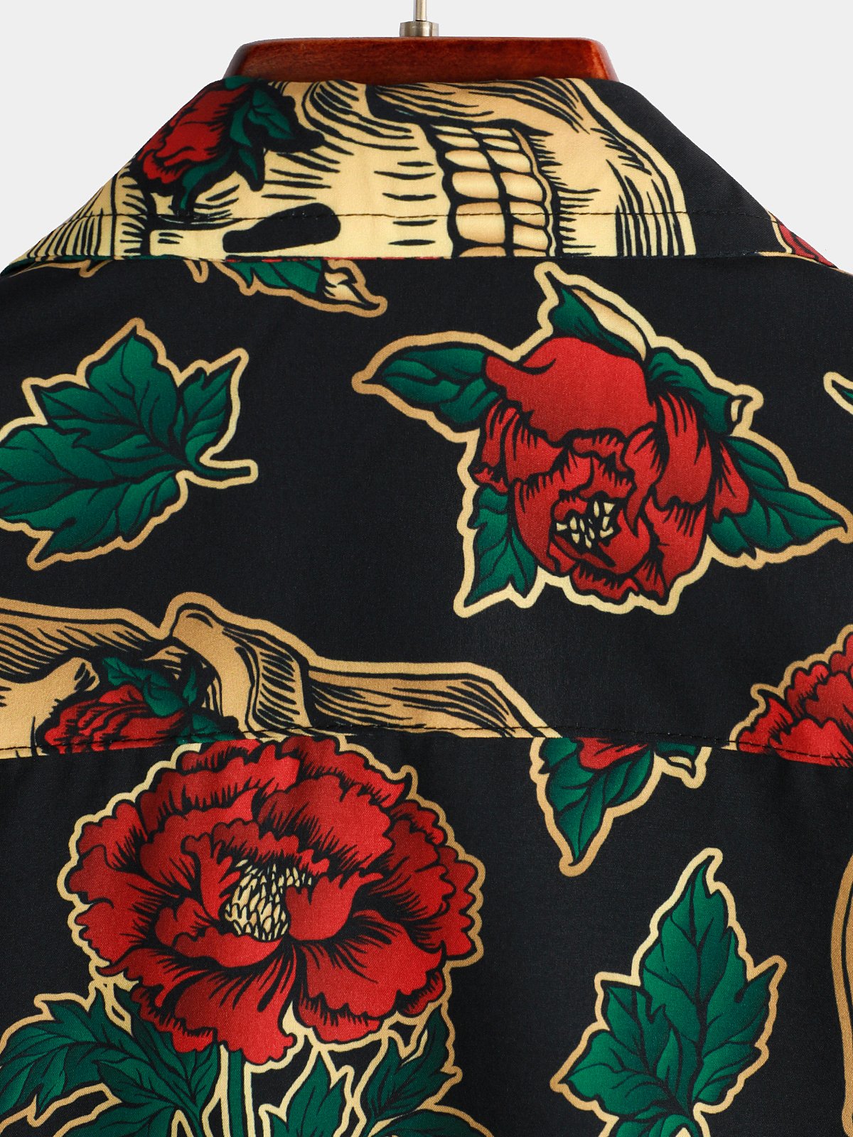 Chemise à Manches Courtes avec Imprimé de Crâne et Rose pour Homme