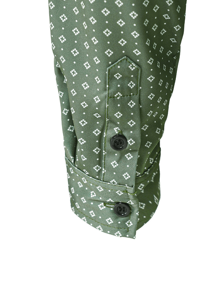 Chemise à manches longues verte à imprimé géométrique rétro pour homme