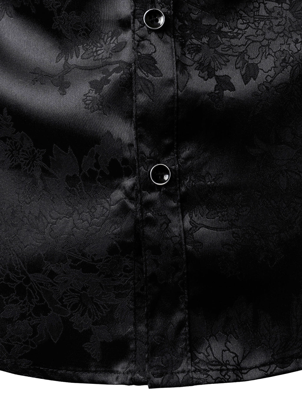 Chemise boutonnée à manches longues en satin brillant et jacquard floral noir pour homme