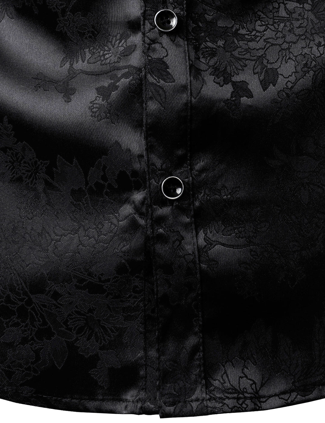 Chemise boutonnée à manches longues en satin brillant et jacquard floral noir pour homme