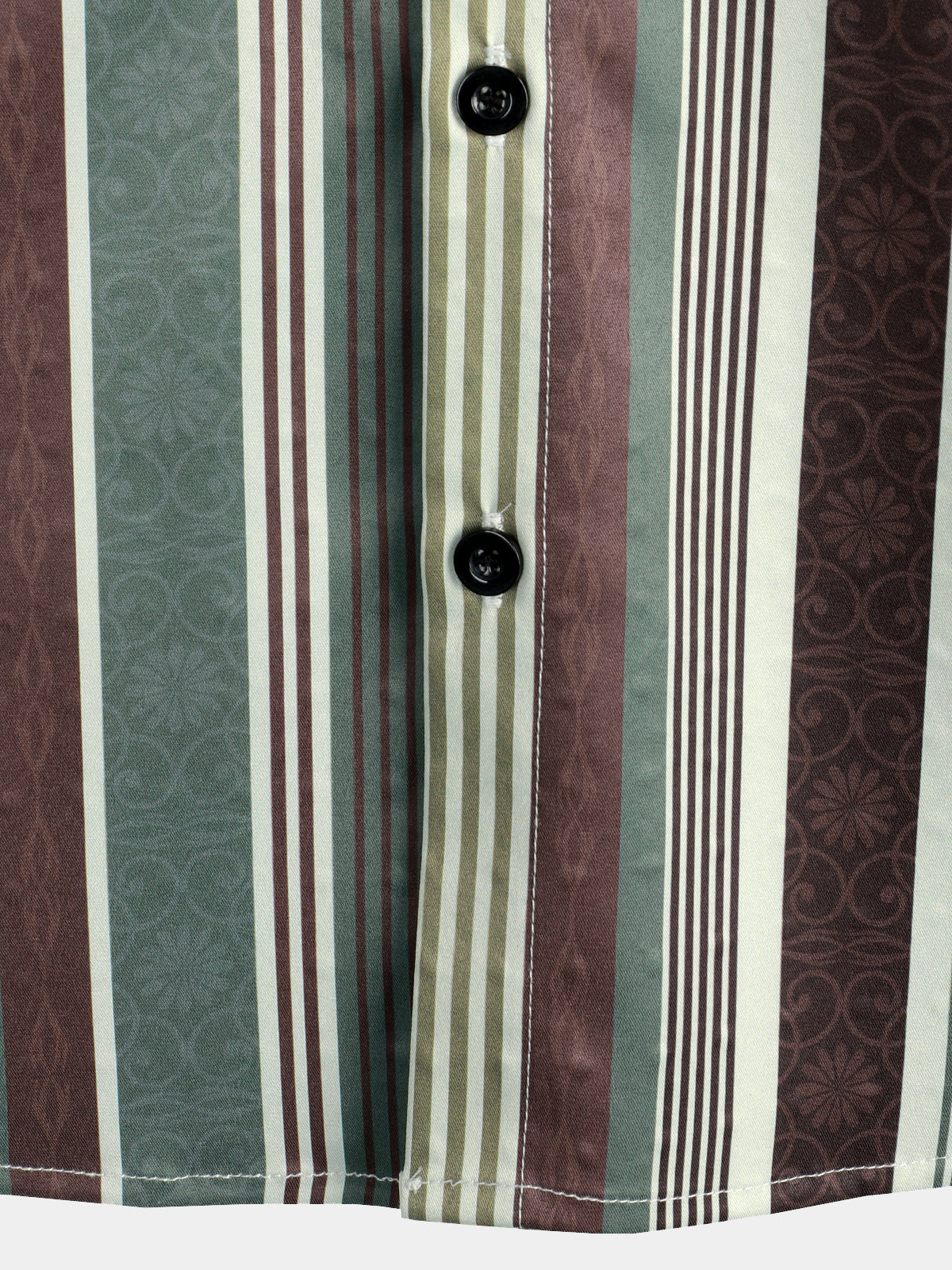 Chemise à manches courtes à rayures verticales vintage pour hommes, vert et marron, avec poche boutonnée