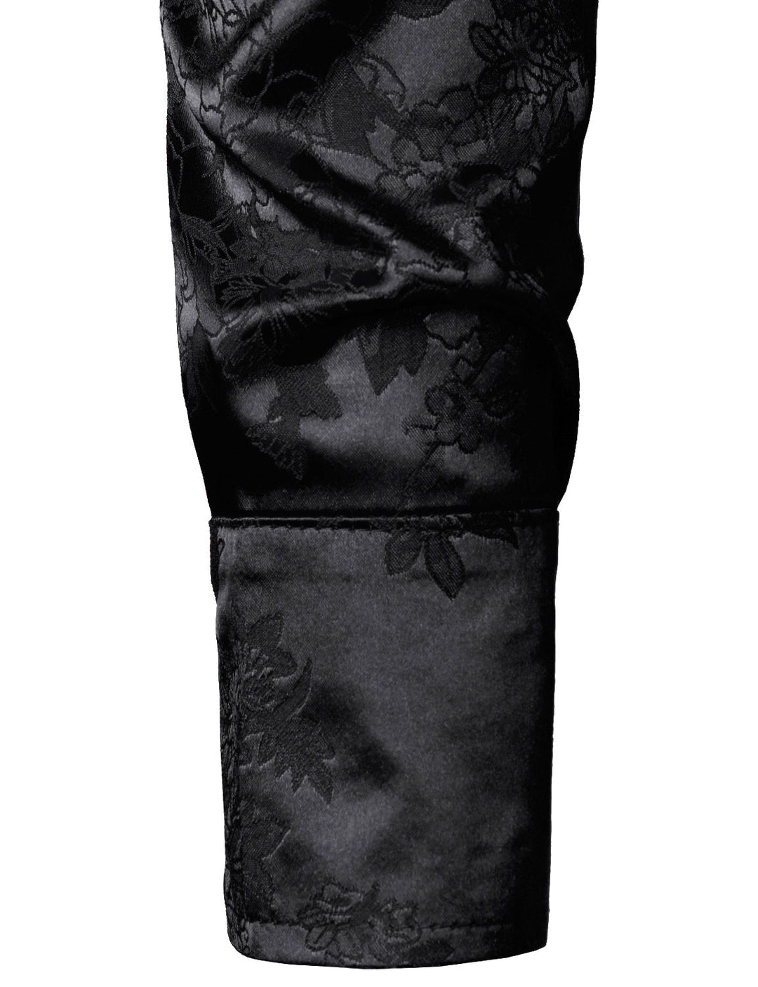 Chemise boutonnée à manches longues en satin brillant et jacquard floral noir pour homme
