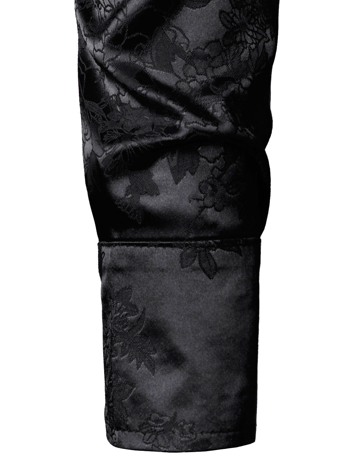 Chemise boutonnée à manches longues en satin brillant et jacquard floral noir pour homme
