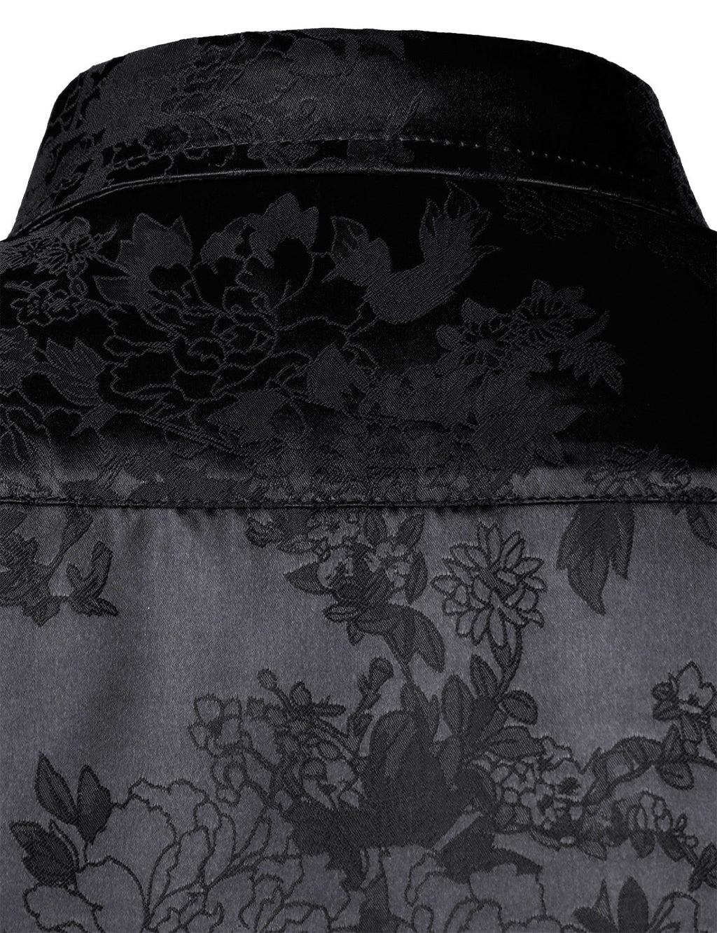 Chemise boutonnée à manches longues en satin brillant et jacquard floral noir pour homme