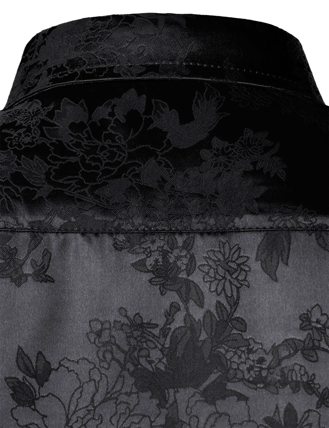 Chemise boutonnée à manches longues en satin brillant et jacquard floral noir pour homme