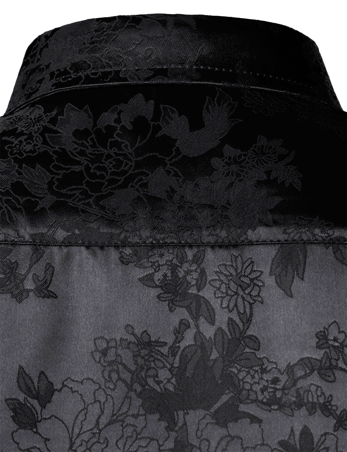 Chemise boutonnée à manches longues en satin brillant et jacquard floral noir pour homme