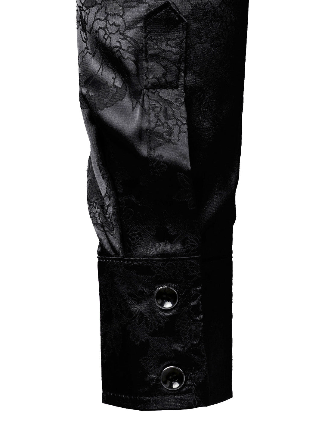 Chemise boutonnée à manches longues en satin brillant et jacquard floral noir pour homme