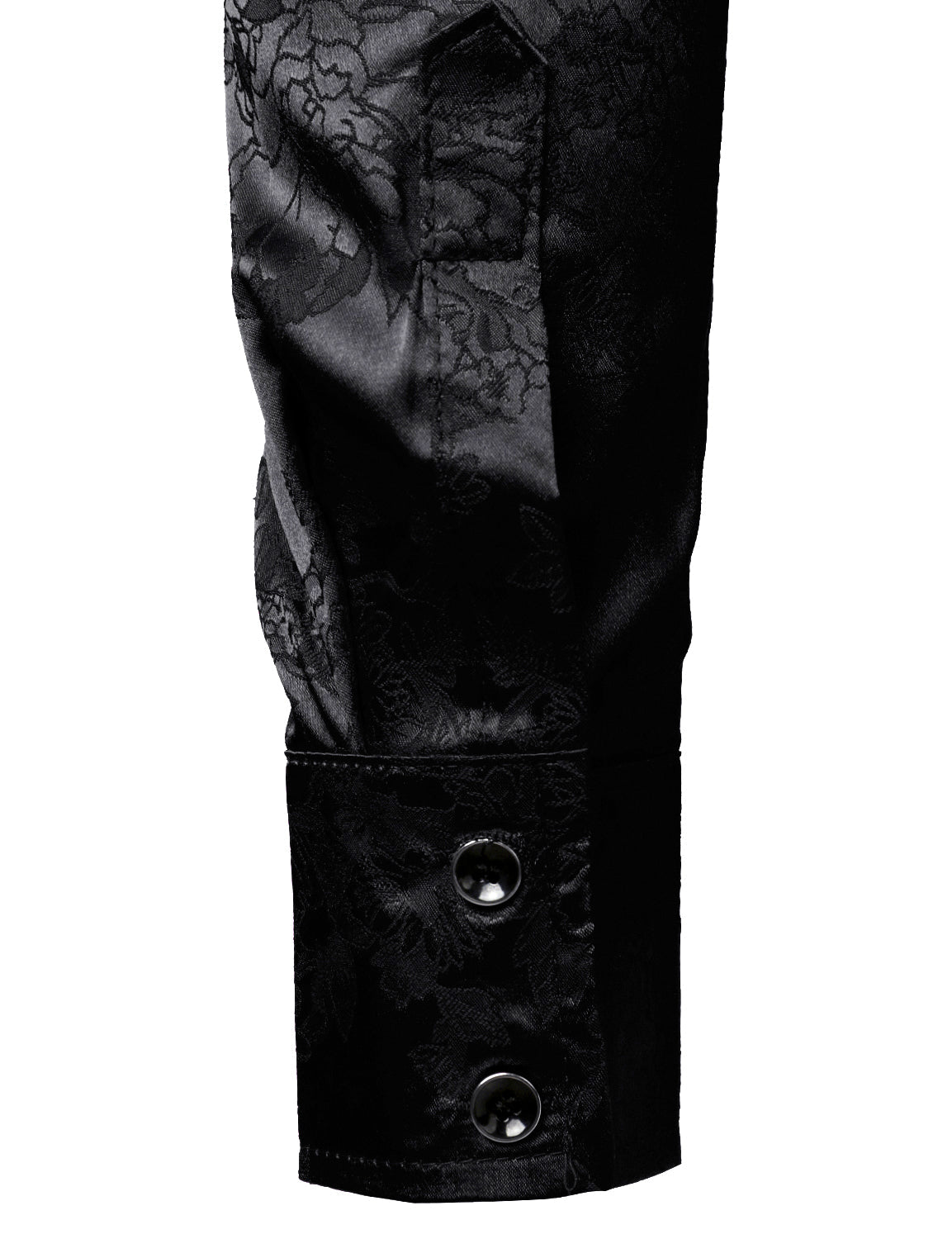 Chemise boutonnée à manches longues en satin brillant et jacquard floral noir pour homme