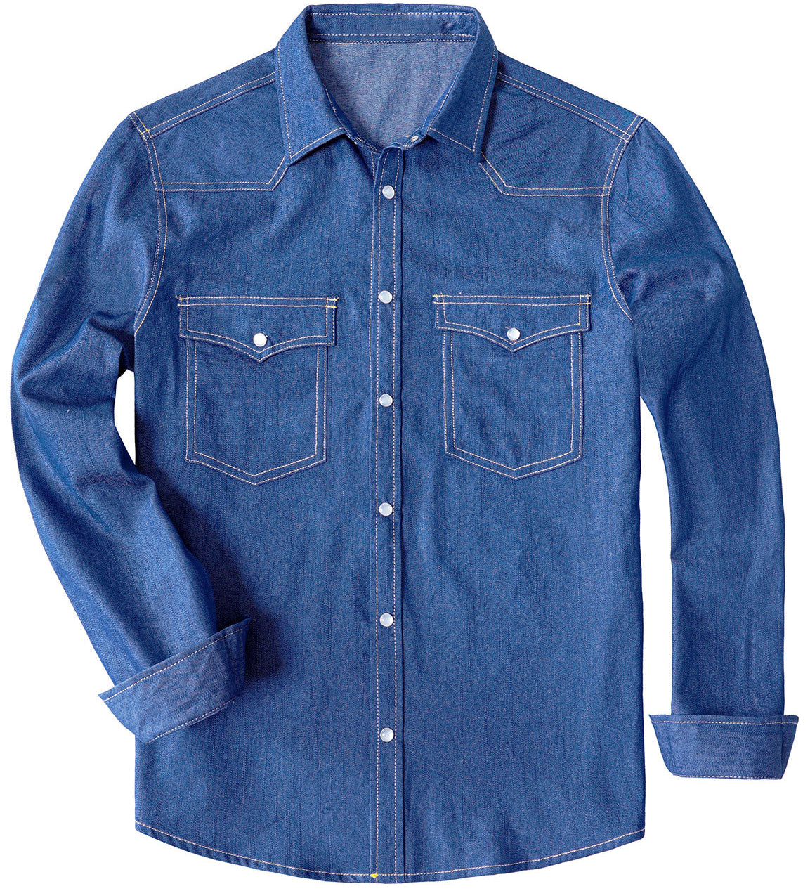 Chemise à manches longues en denim style cowboy pour homme avec boutons-pression nacrés