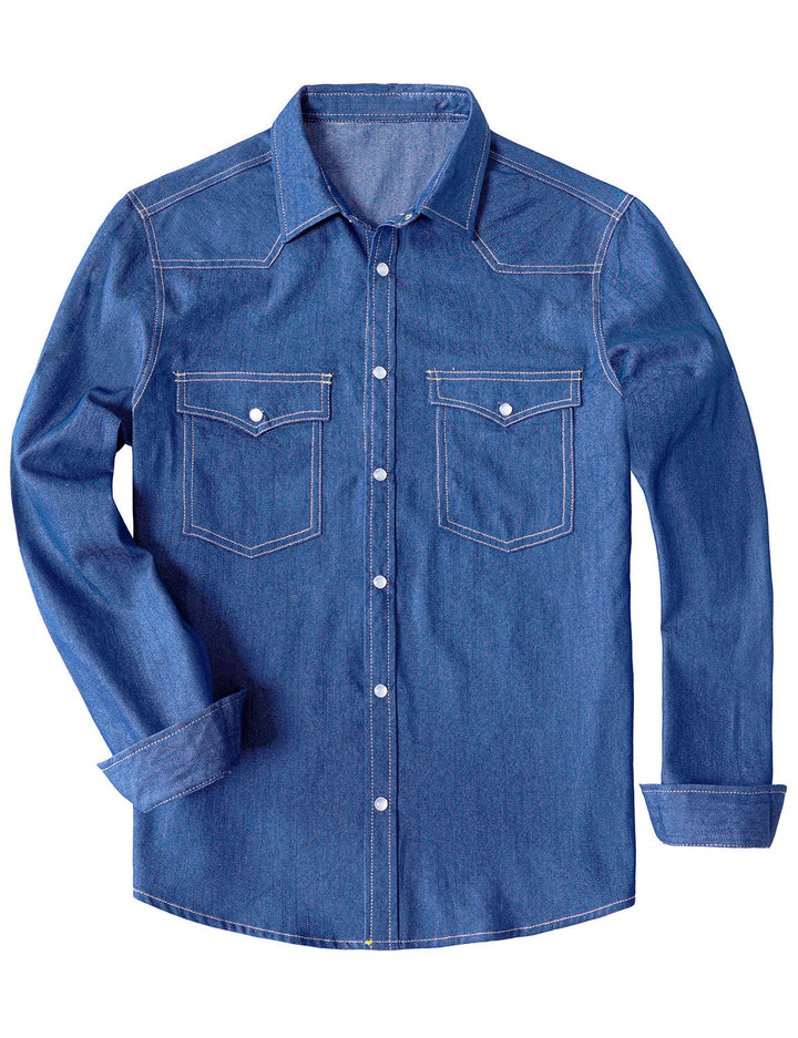 Chemise à manches longues en denim style cowboy pour homme avec boutons-pression nacrés