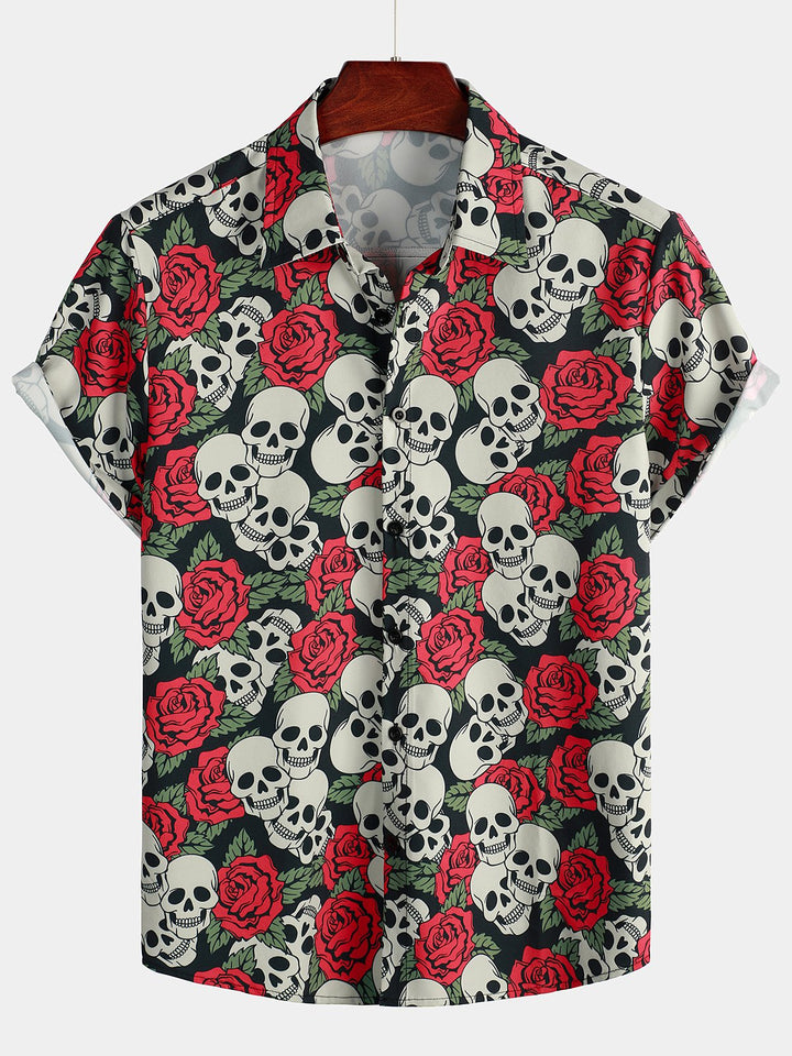 Chemise à manches courtes à imprimé crâne drôle pour hommes