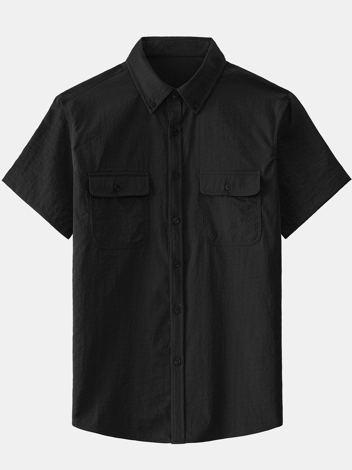 Chemise boutonnée décontractée à poches solides pour homme