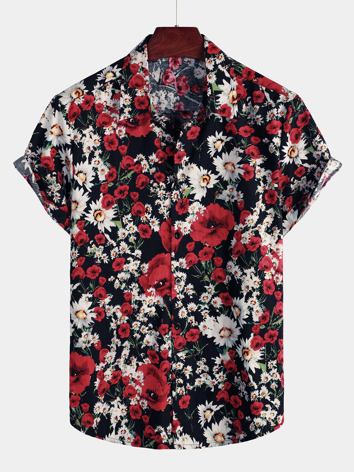 Chemise d'été à manches courtes pour hommes, imprimé Floral, Rose, marguerite, fleurs, décontractée