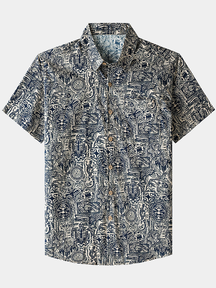 Chemise Homme Motif Tribal Manches Courtes