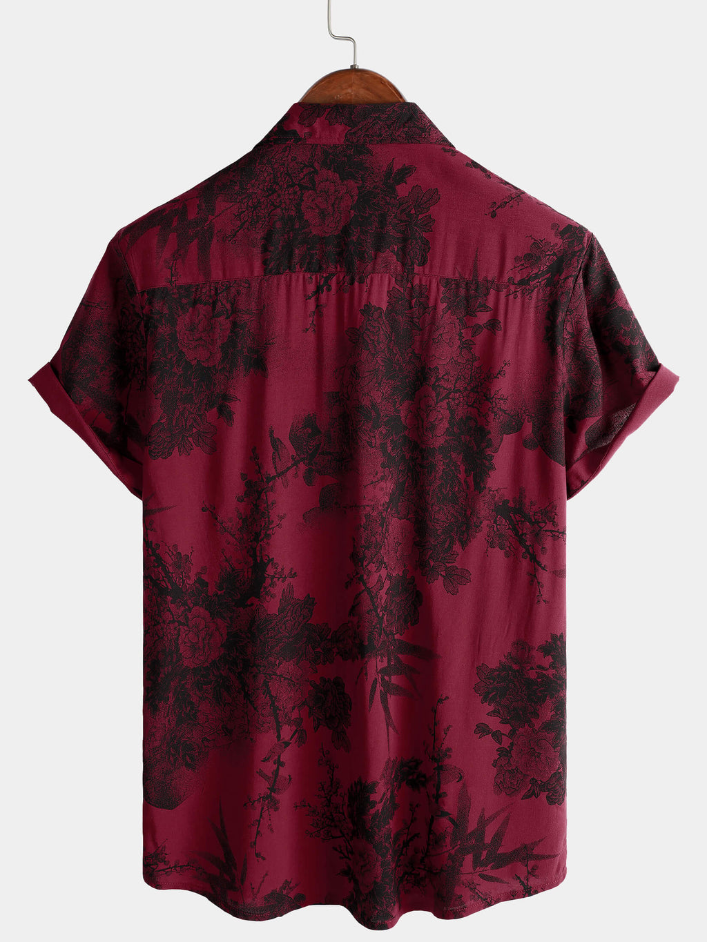 Chemise hawaïenne à manches courtes et boutons respirante pour homme, motif floral vintage rouge, pour les vacances d'été