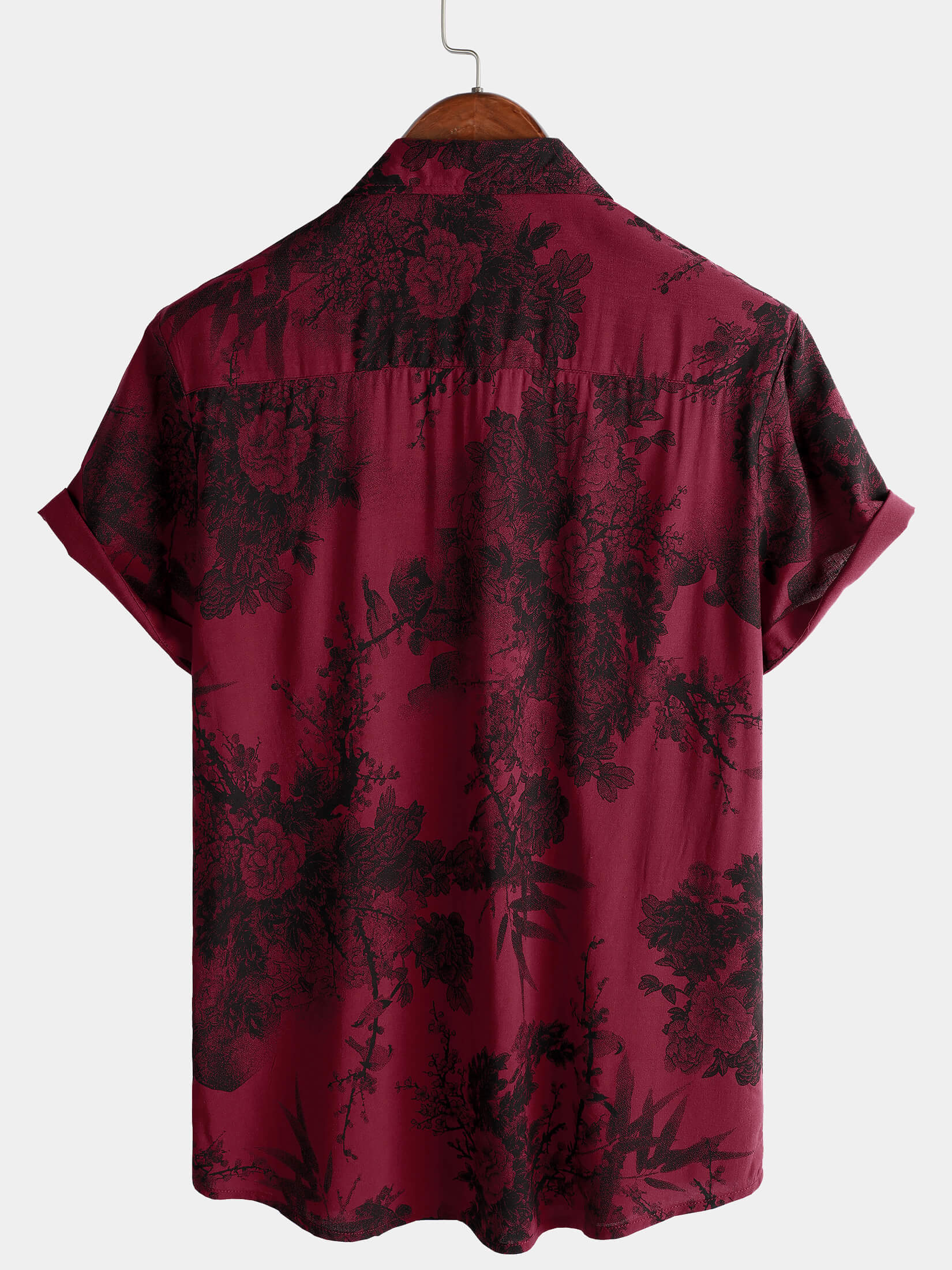 Chemise hawaïenne à manches courtes et boutons respirante pour homme, motif floral vintage rouge, pour les vacances d'été