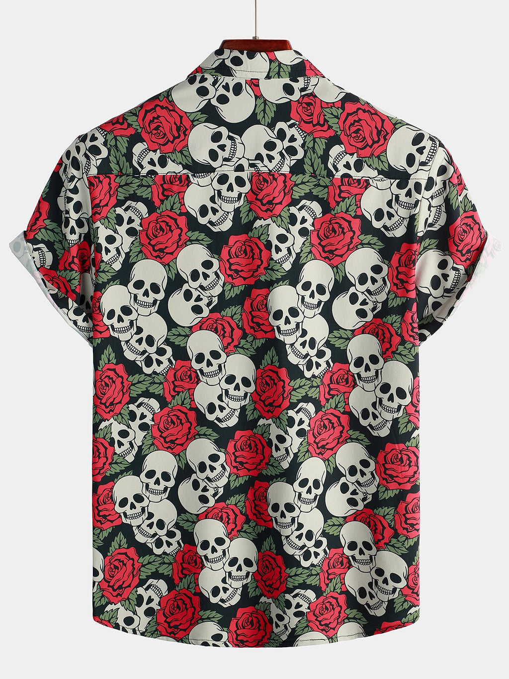 Chemise à Manches Courtes avec Imprimé de Crâne et Rose pour Homme