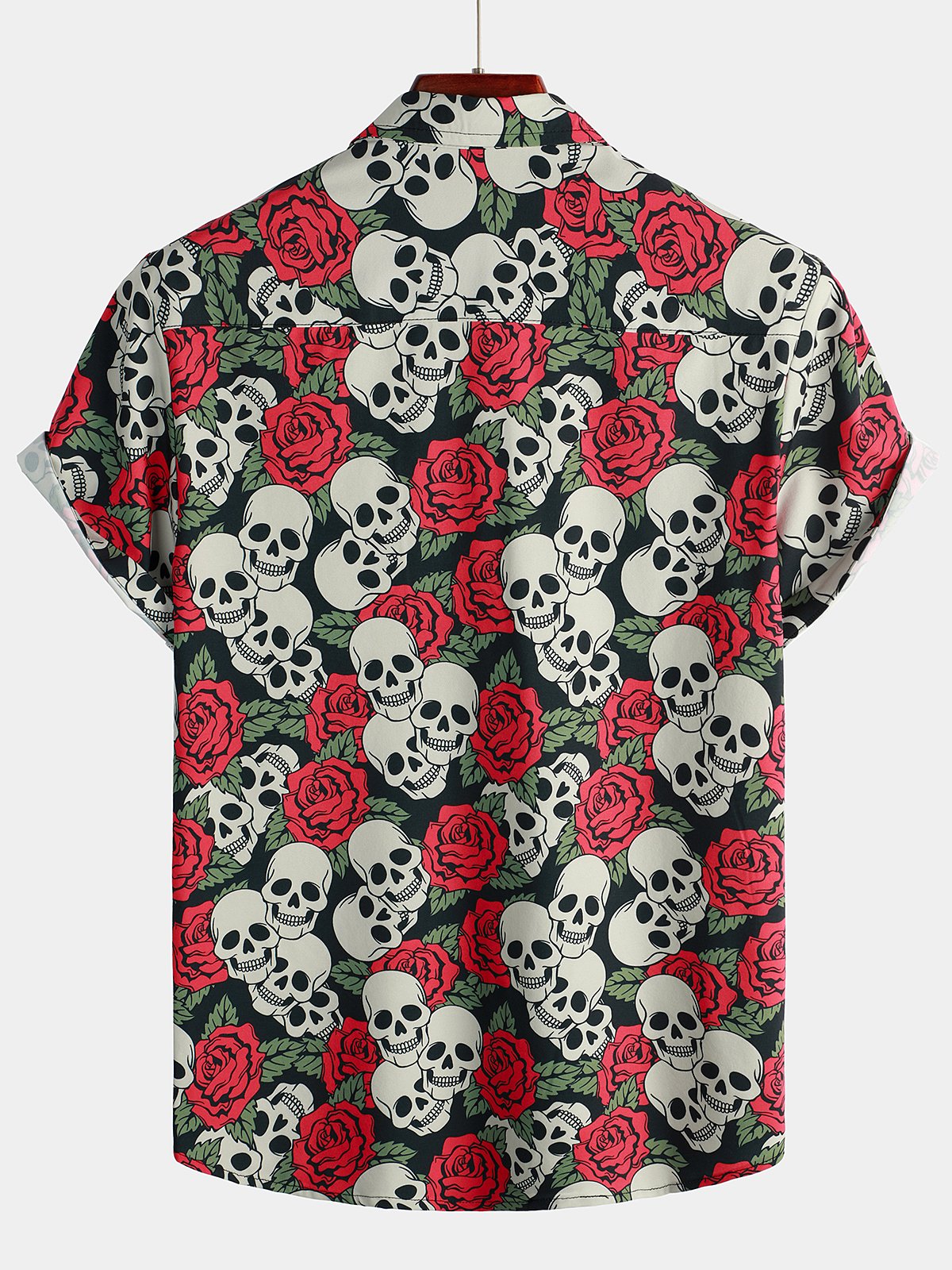Chemise à Manches Courtes avec Imprimé de Crâne et Rose pour Homme